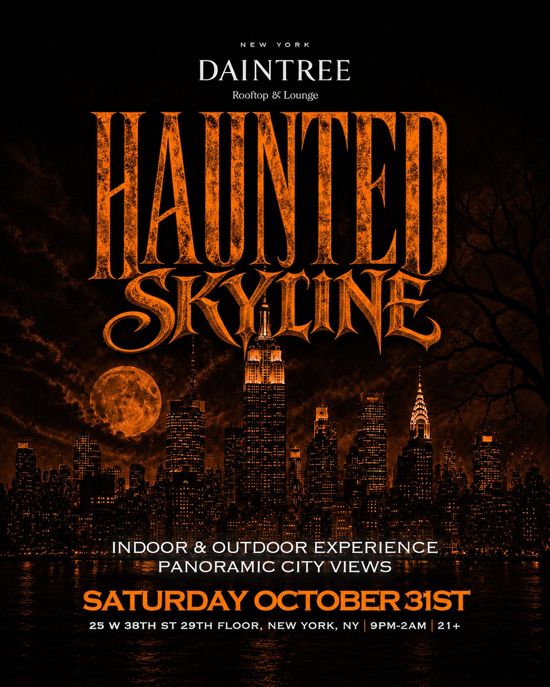 Haunted Skyline at Daintree Rooftop flyer for Sat, Oct 31 · 9 PM–2 AM