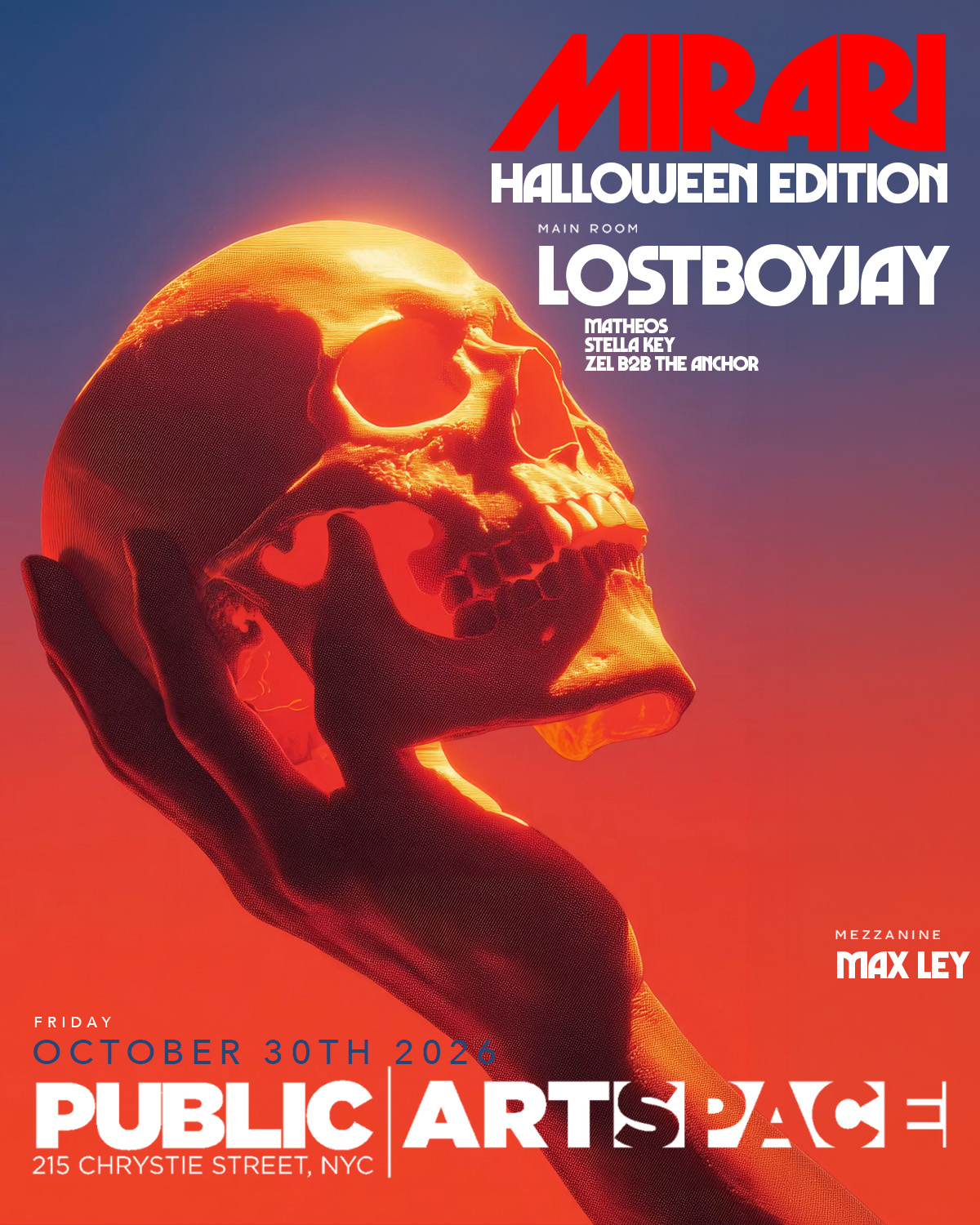 Mirari Halloween Edition flyer featuring Lostboyjay at PUBLIC Artspace on October 30, 2026